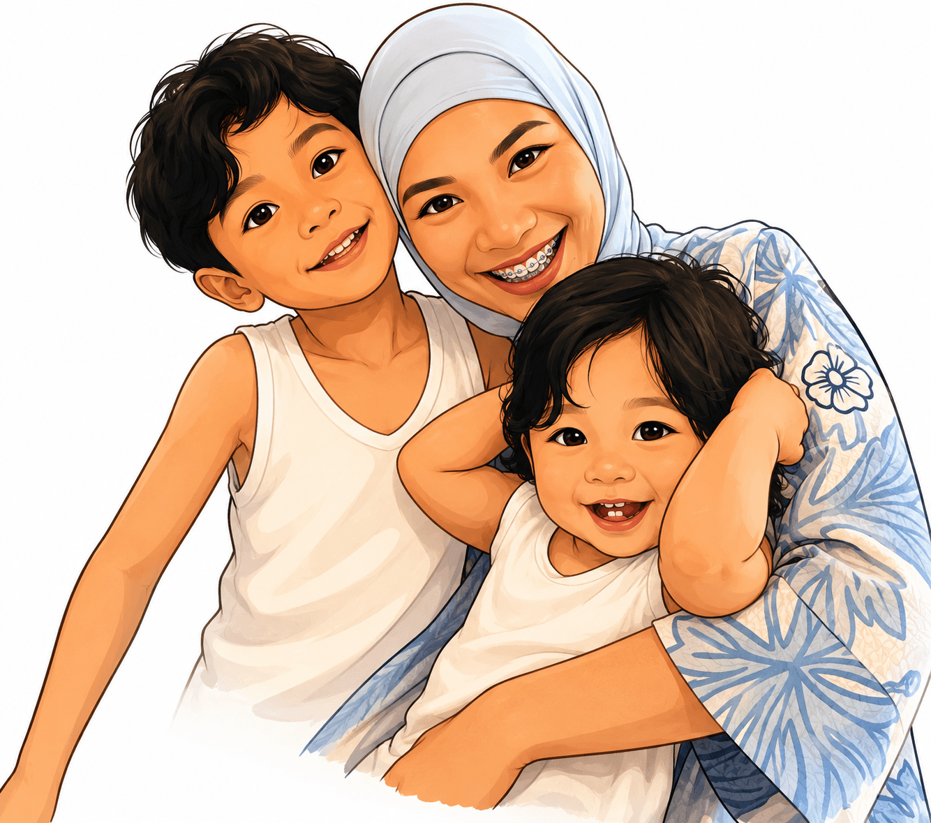 Illustrated mother with two children, the families DoctorMommy serves