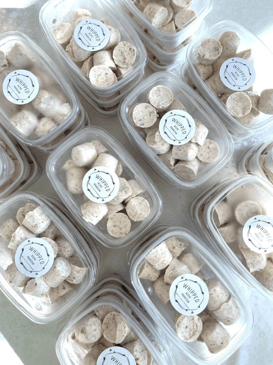 Whipped bone marrow portioned into 100g packs with DoctorMommy label